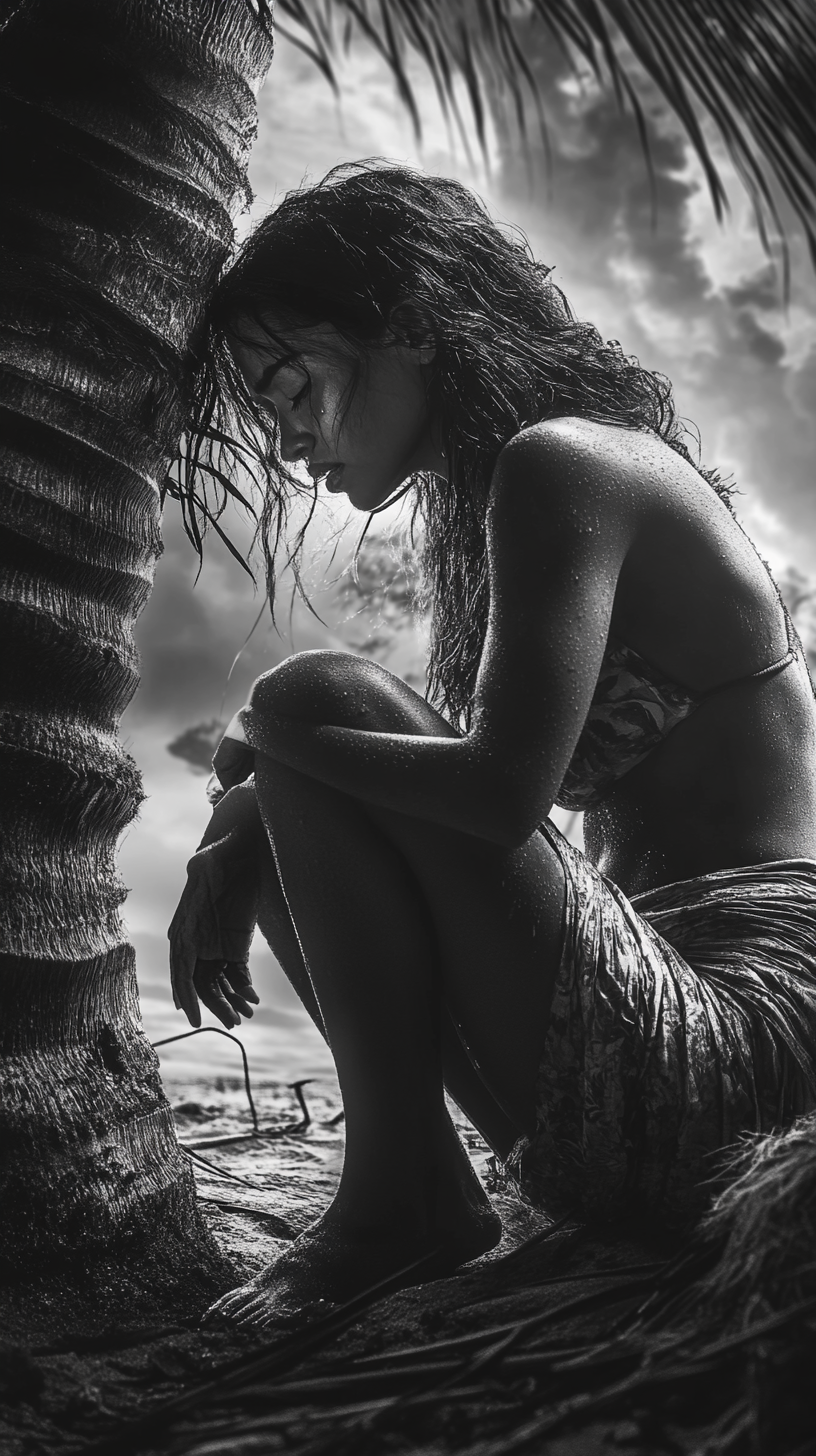 A high quality monochrome photo of a Polynesian woman