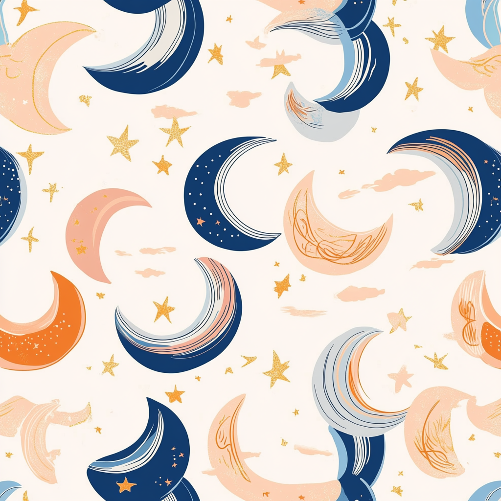 A pattern with crescent moons and stars in Korean style.