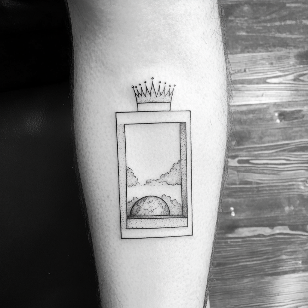 Abstract Throne Chair Tattoo with Earth and Clouds