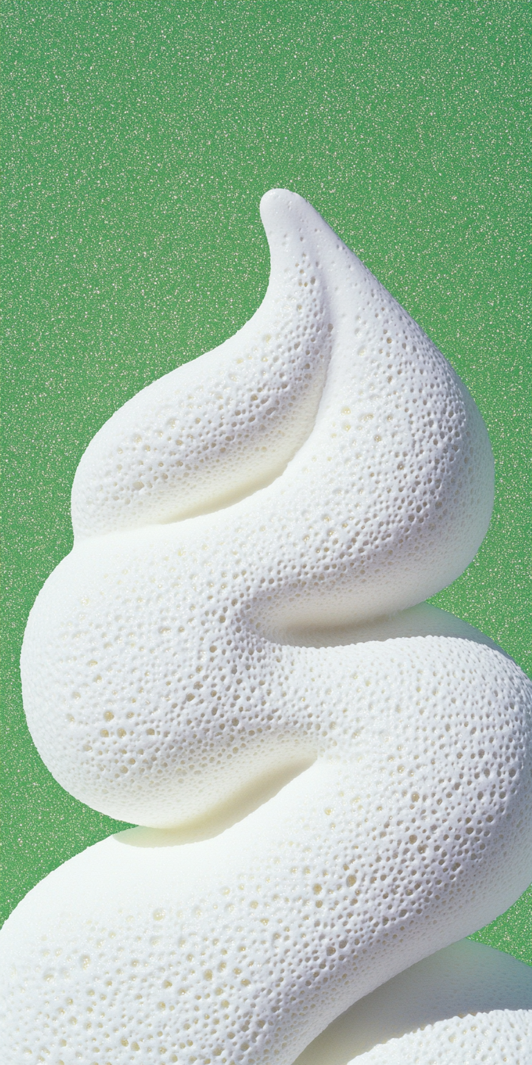 Abstract cloud-shaped fluffy meringue on mint green background.