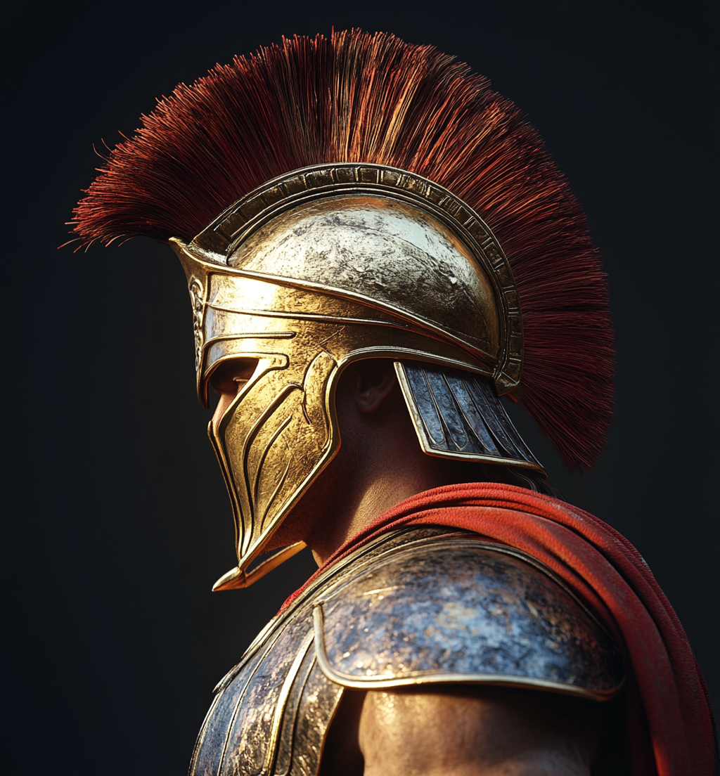 Ancient Greek Soldier Helmet Armor Profile View 8K Render