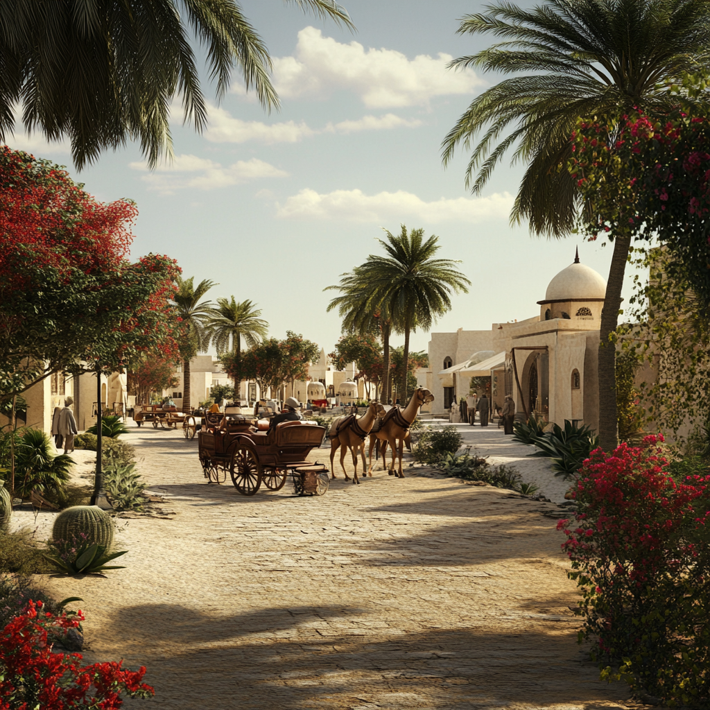 Background image of old Abu Dhabi city, imaginative, realistic.