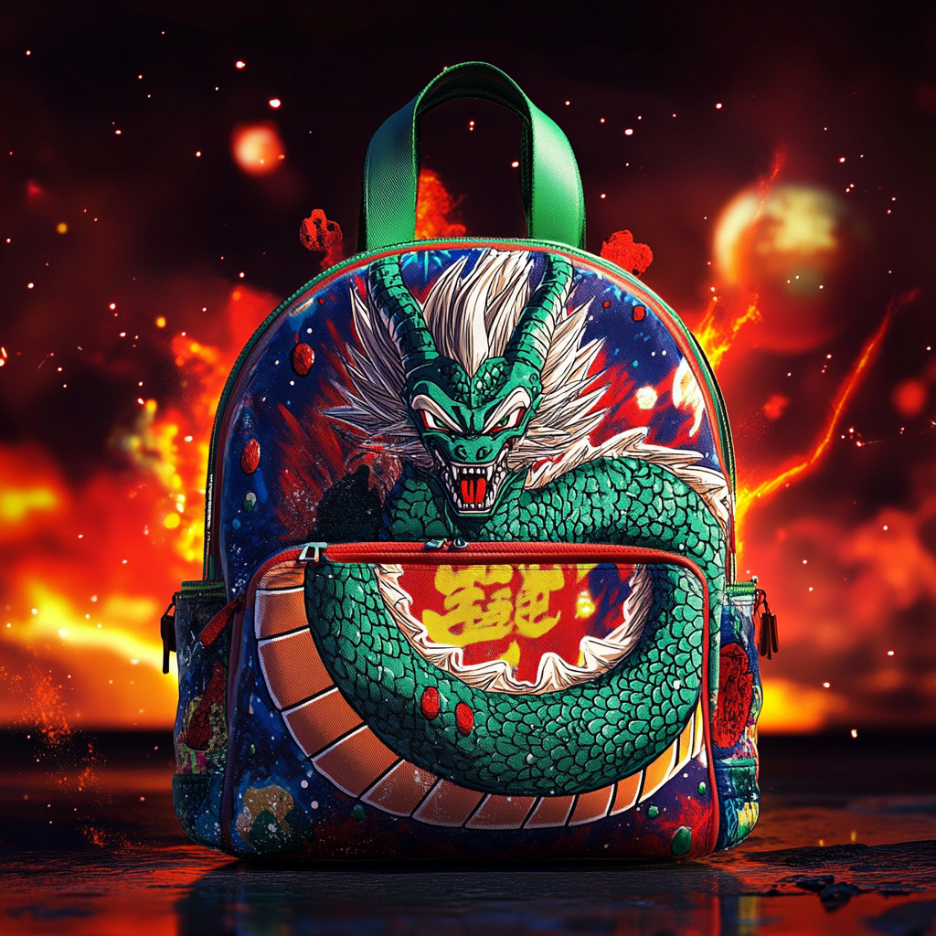 Backpack with Shenron in dynamic Dragon Ball atmosphere.