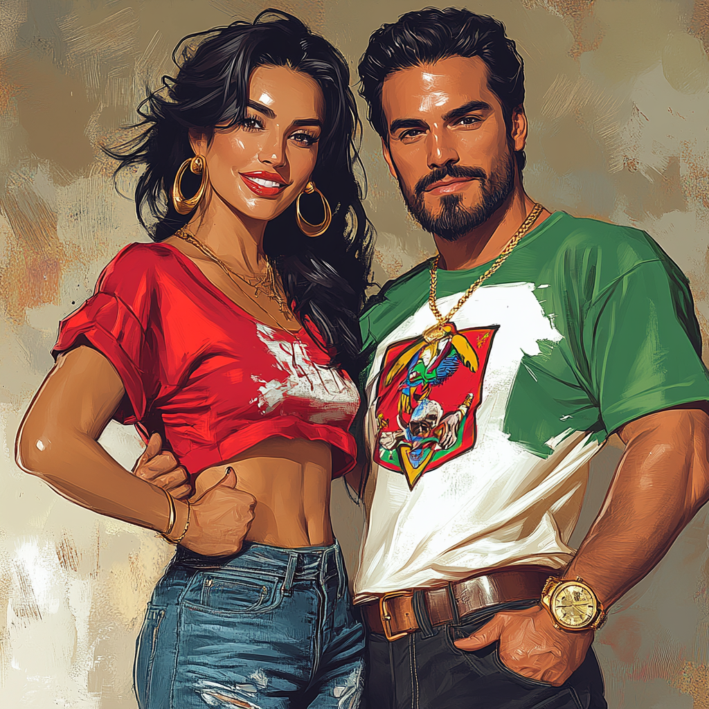 Beautiful Salma Hayek portrait with handsome Latino male.