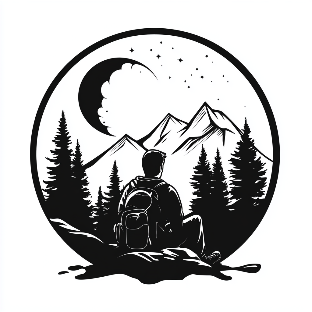 Black and white camping logo vector graphic design.