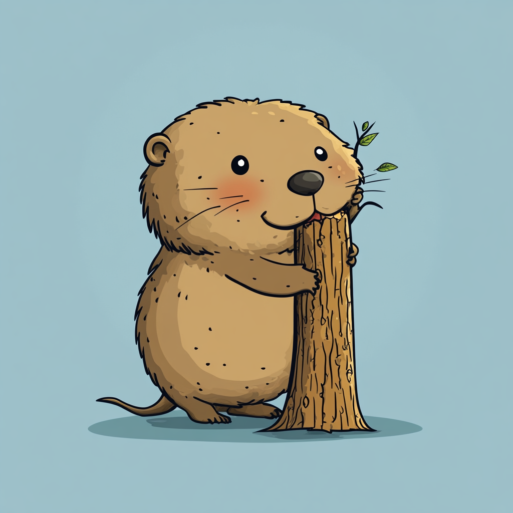 Busy beaver constructing, cartoon style, minimalist design.