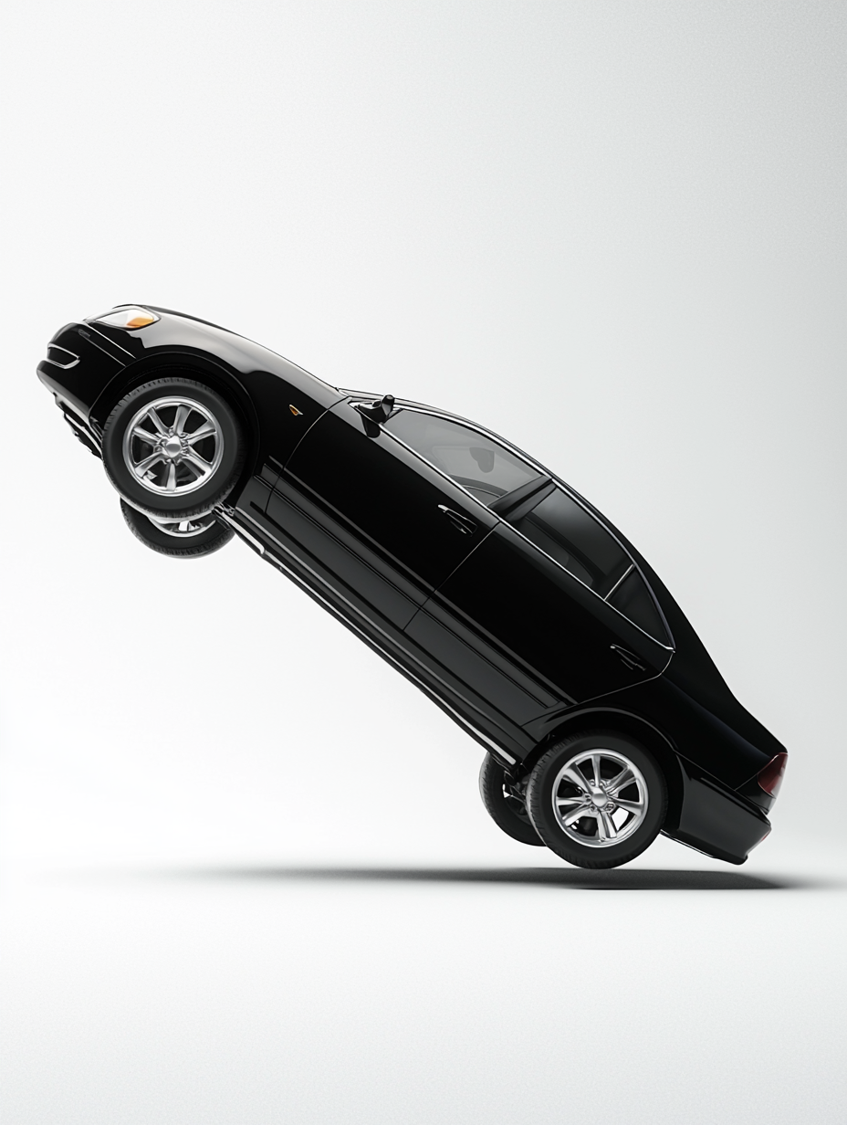 Car accident visualization, clean background, creative advertisement, perfect lighting.