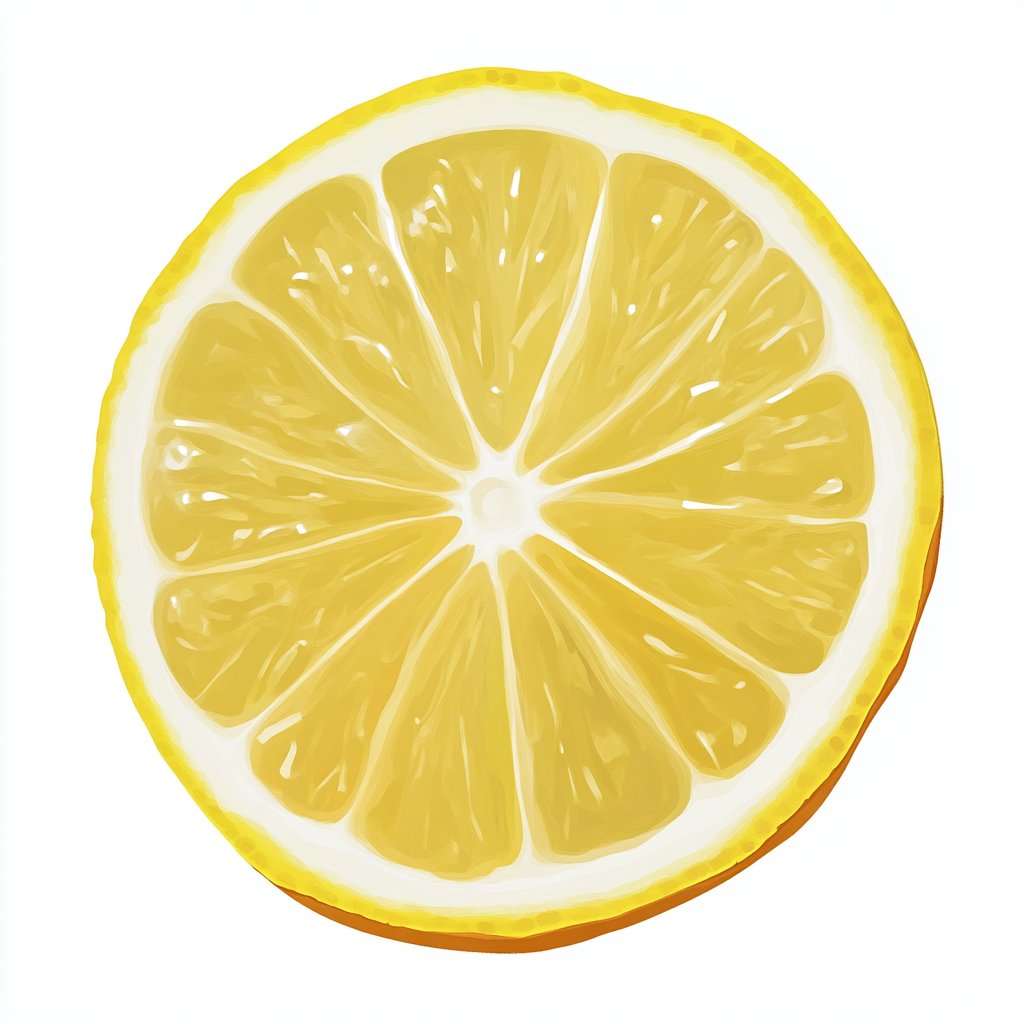 Cartoon Style Lemon Slice on White Background