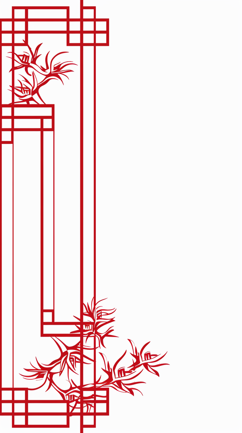 Chinese-style geometric corner border design with red lines.