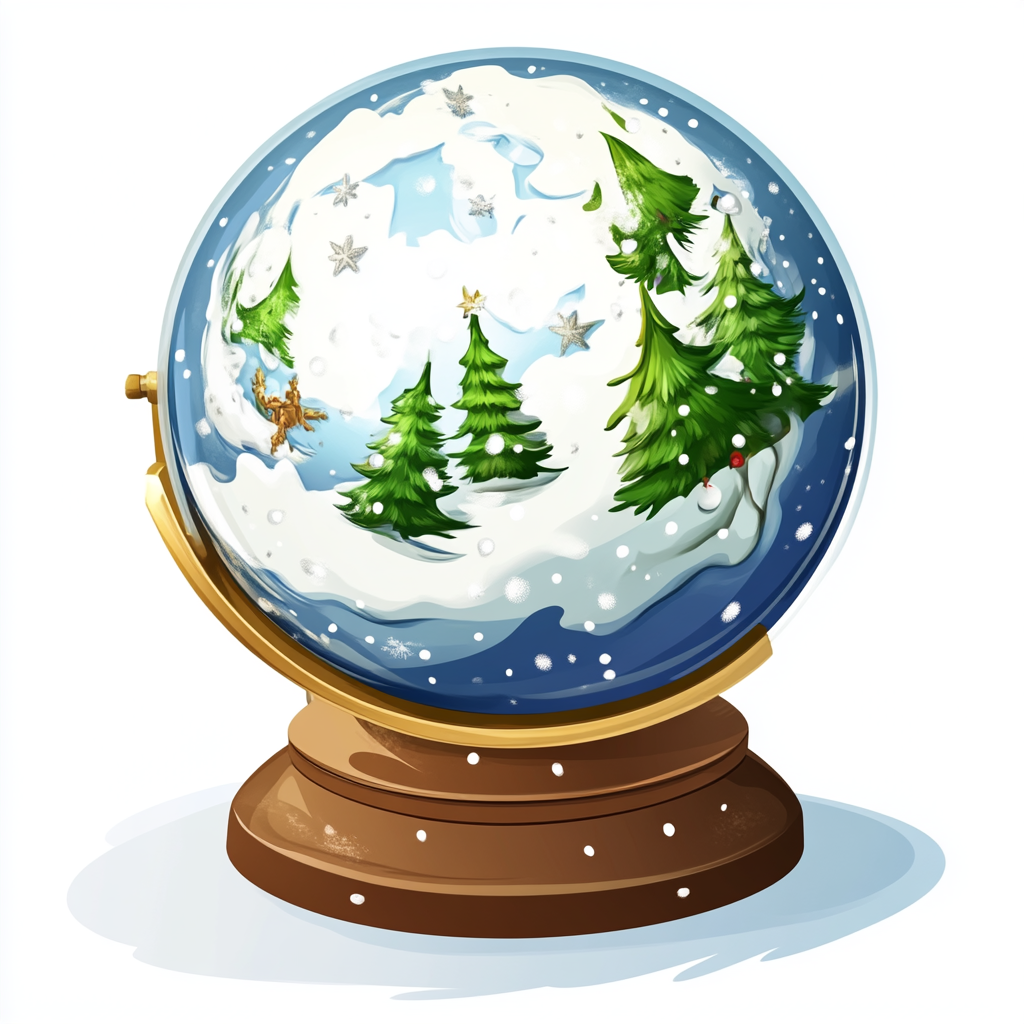 Christmas Globe Cartoon Style Flat View White Background