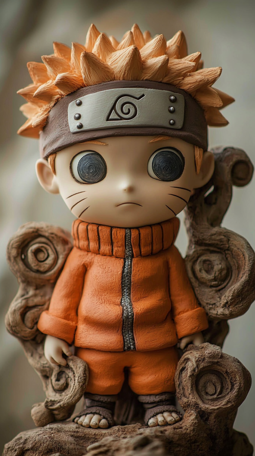 Chubby, determined baby Naruto in claymation style. Whimsical, playful.