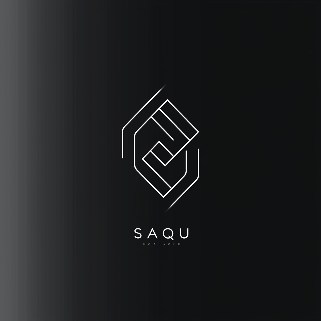 Clean, elegant SHAQU logo with geometric hints, black and white.