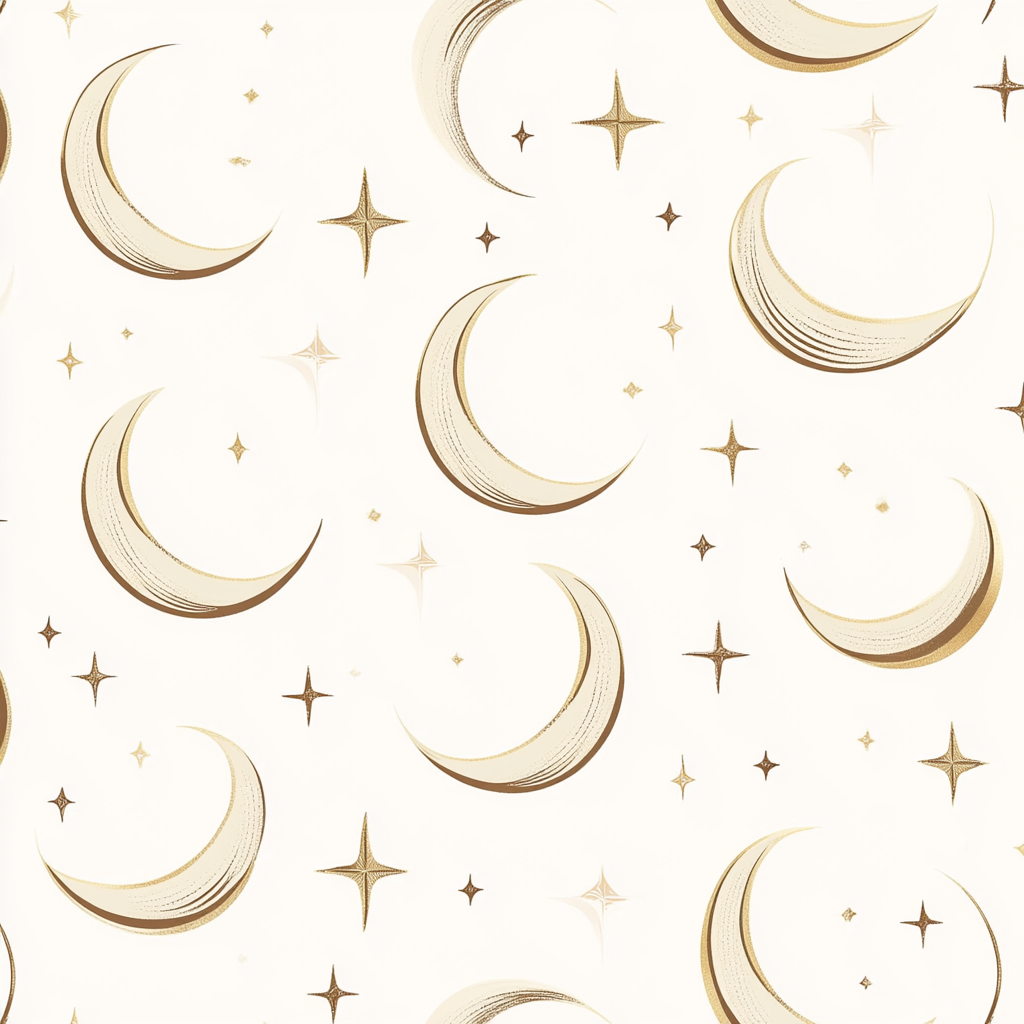 Crescent moons and stars in modern, calm design.