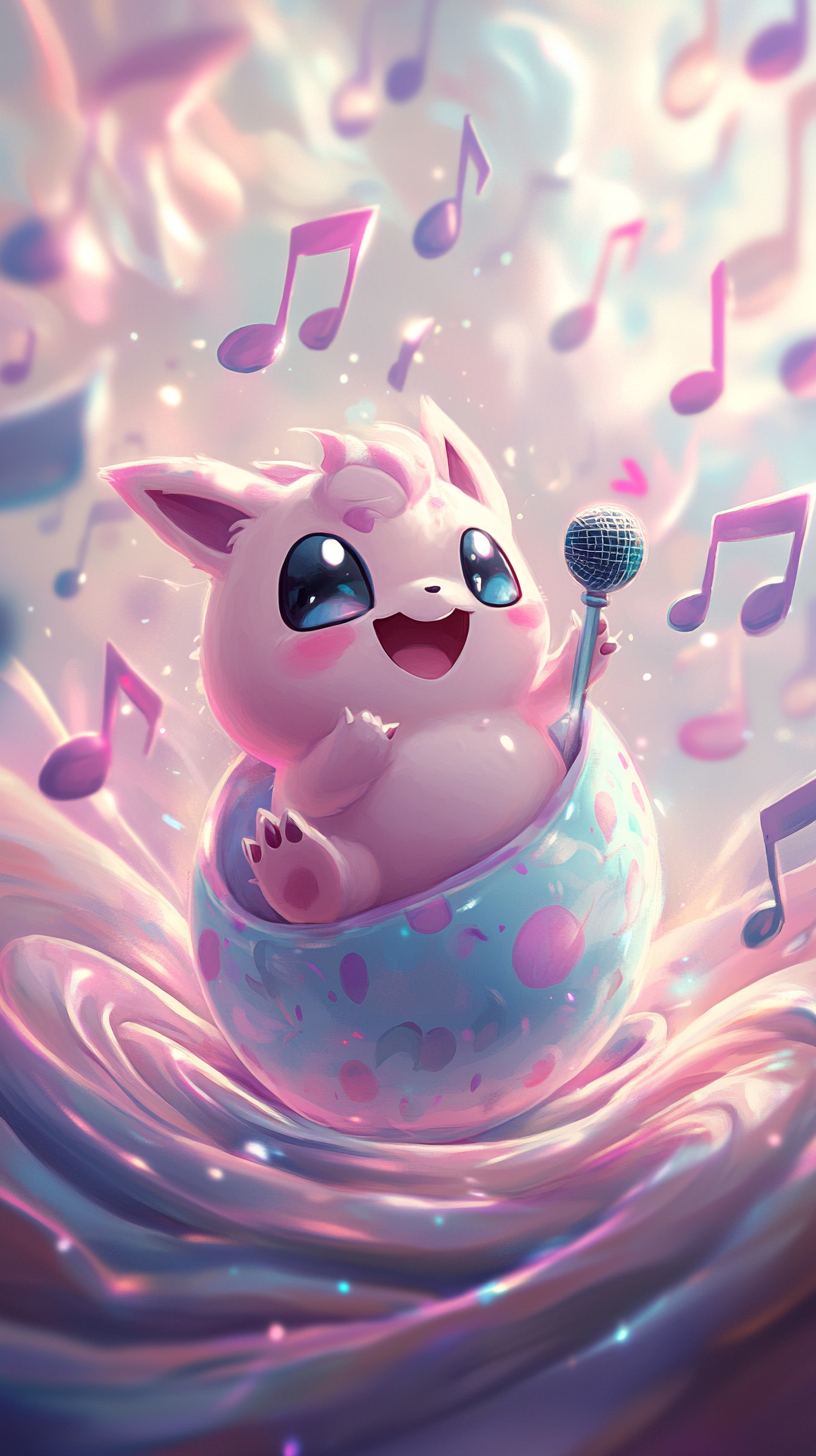 Cute Jigglypuff baby hatching from pastel egg with music.