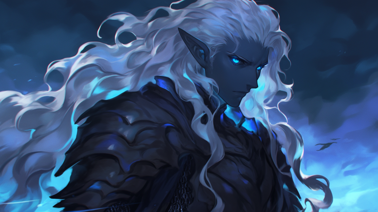 Dark elf dragonrider in Game of Thrones style anime.