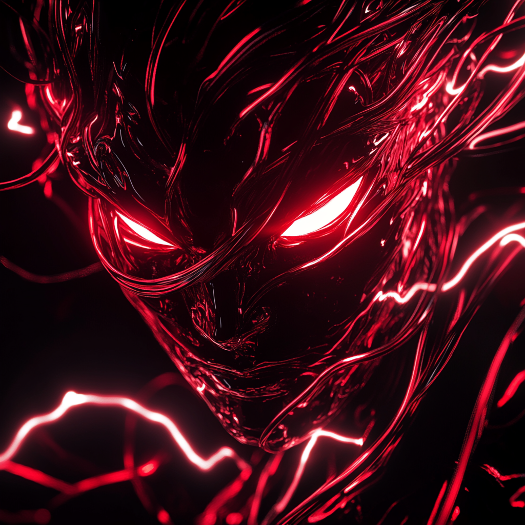 Dark red energy swirls lightning anime artiche_neon electric demon