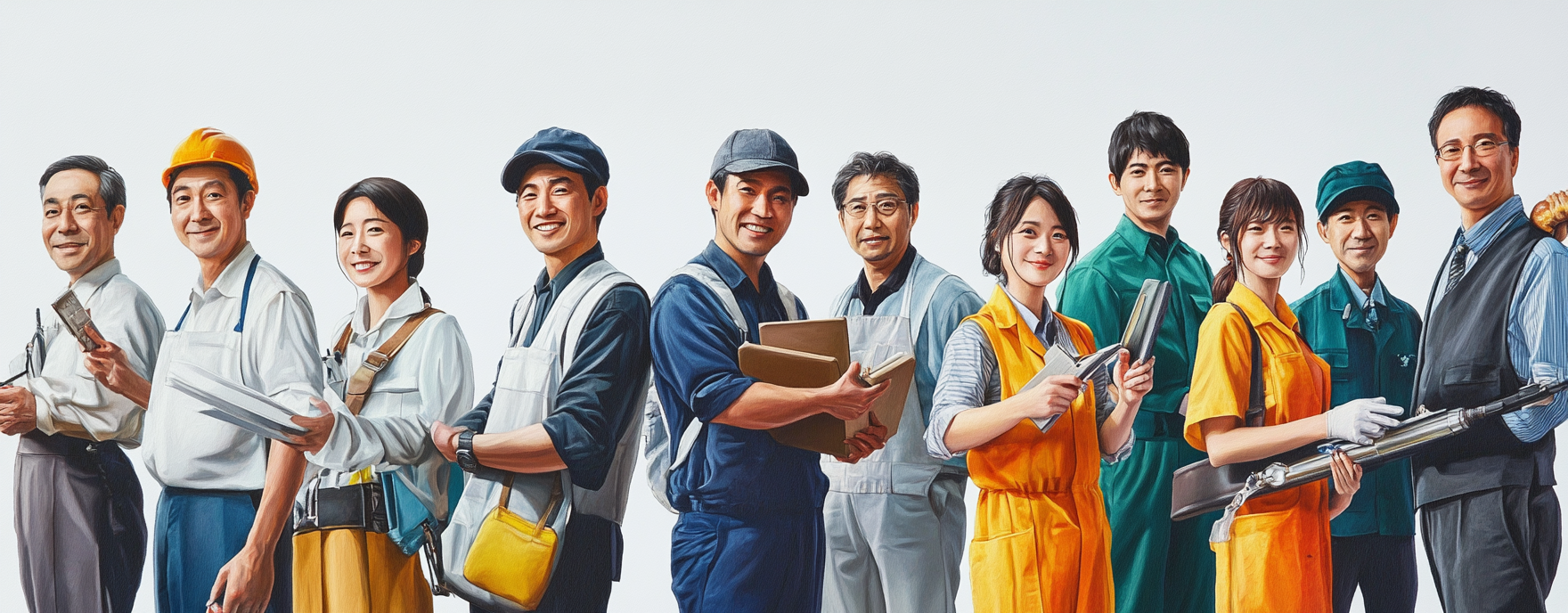 Diverse Taiwanese and Japanese professionals with various skills.