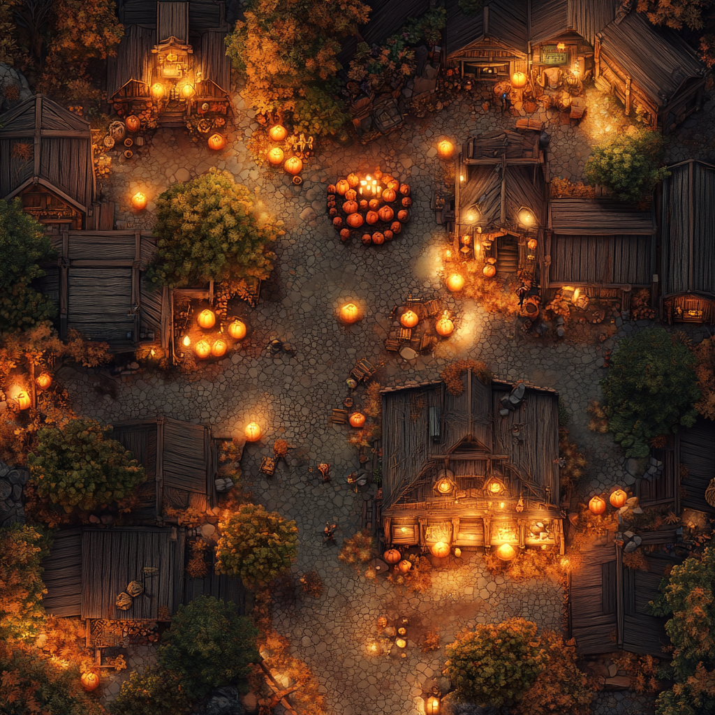 Dungeons & Dragons Battle Map: Village Harvest Festival Night