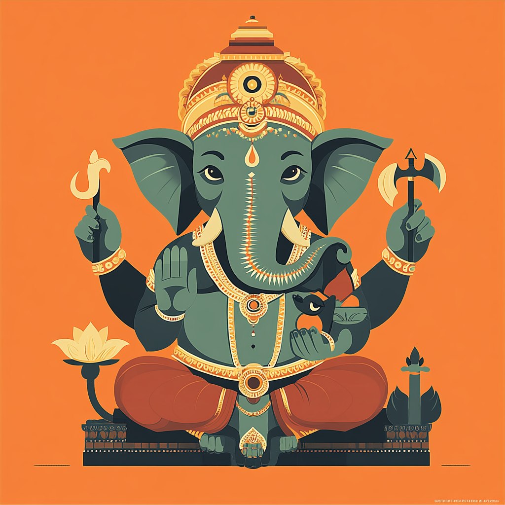 Elegant Lord Ganesha poster, peaceful, wise, prosperous, detailed deity.