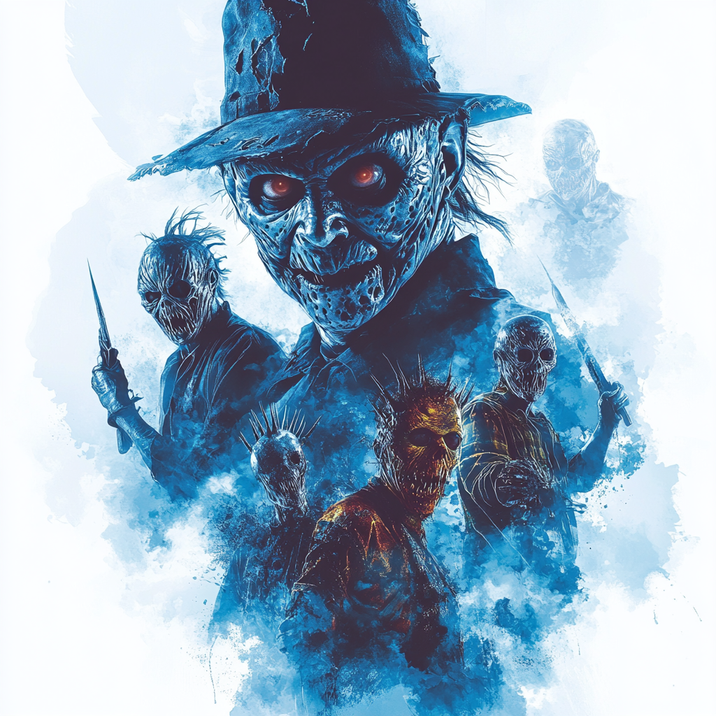 Evolution of Freddy Krueger with glowing blue filter.