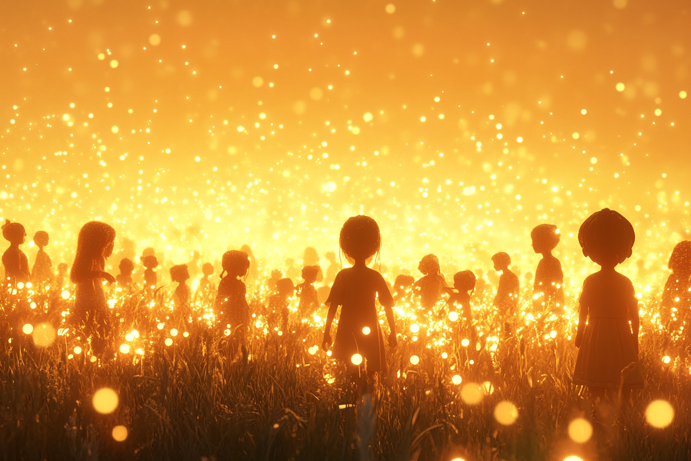 Field of glowing children shining with love and joy.