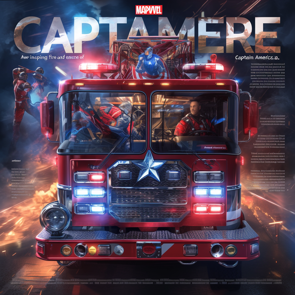 Fire truck transformed into Captain America-themed hero vehicle.