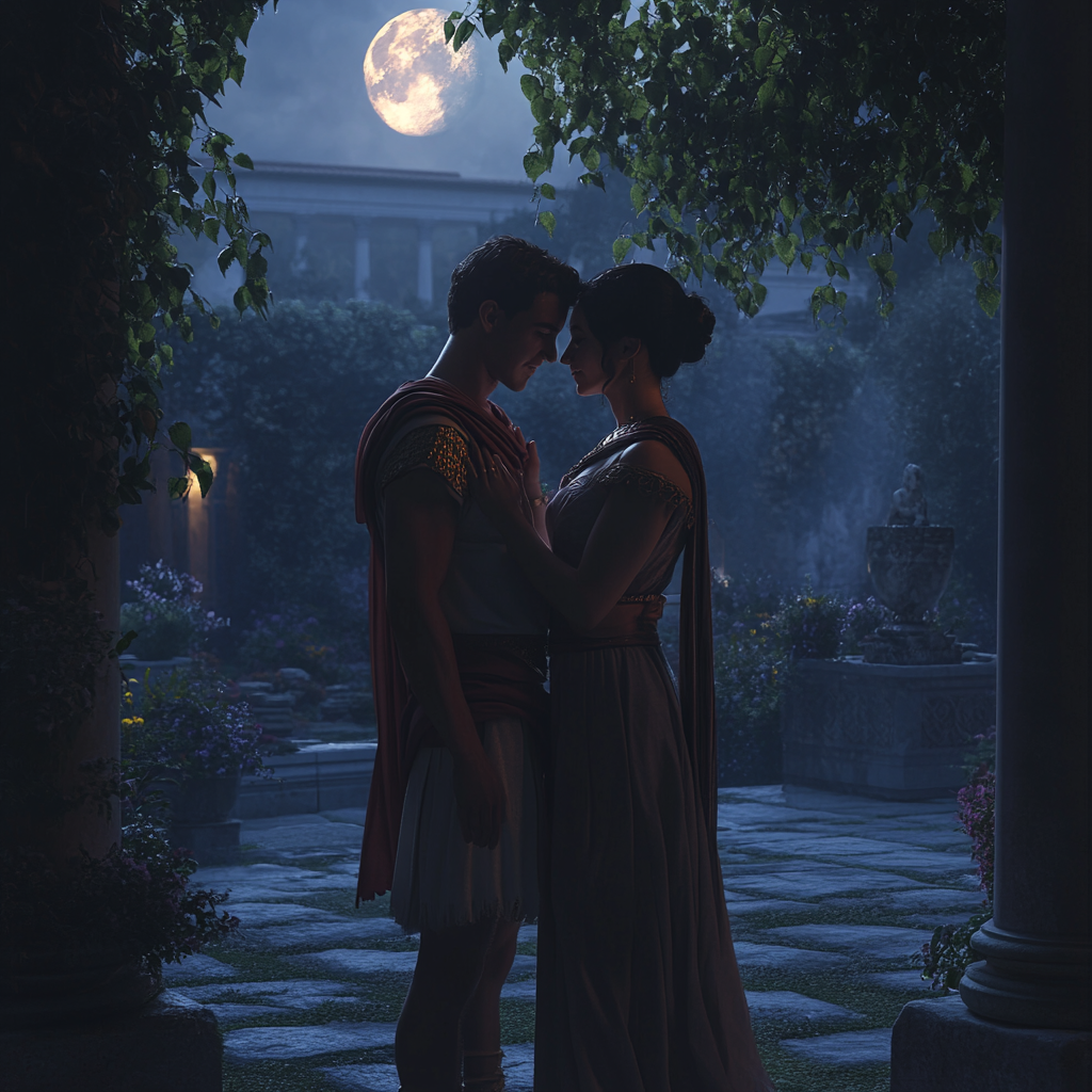 Forbidden Secret Garden Embrace at Roman Palace Night