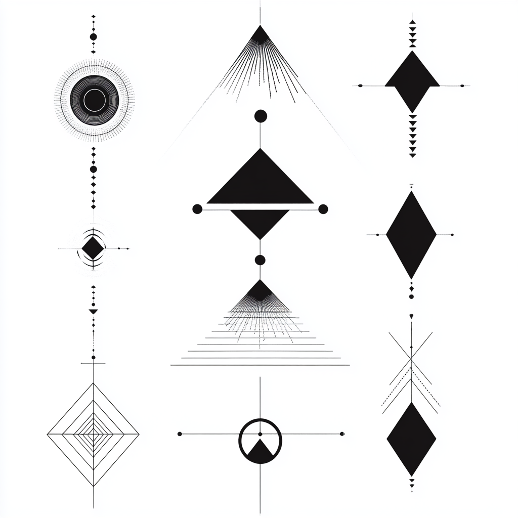 Geometric symbols arranged in upside down pyramid formation.