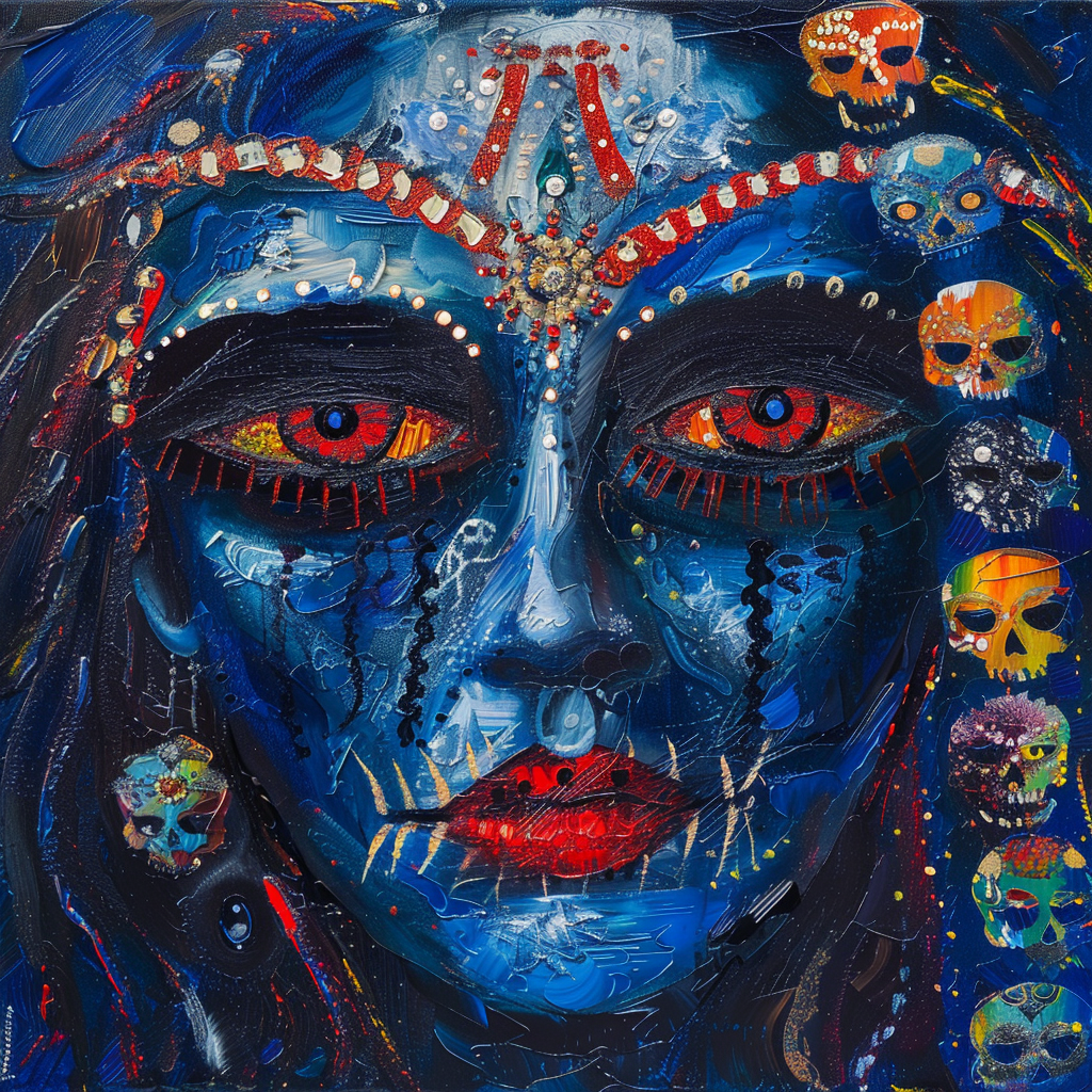 Goddess Kali in cubism pop art style painting.