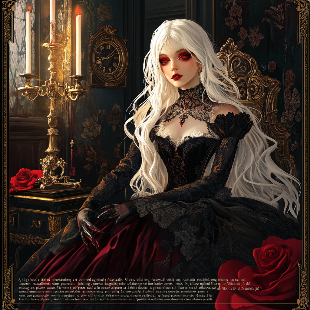 Gothic Ethereal Woman in Victorian Room Illustration