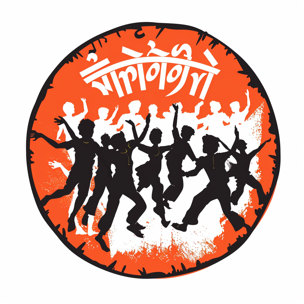 Hindi dance rave logo with symbol letters in circle.