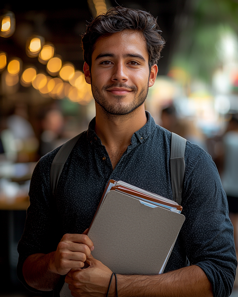 Hispanic Young Man in Office Environment Smiling Portrait