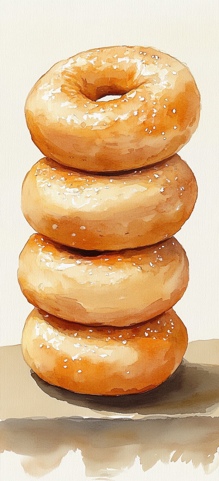 Illustration of bagels with simple details on beige background.