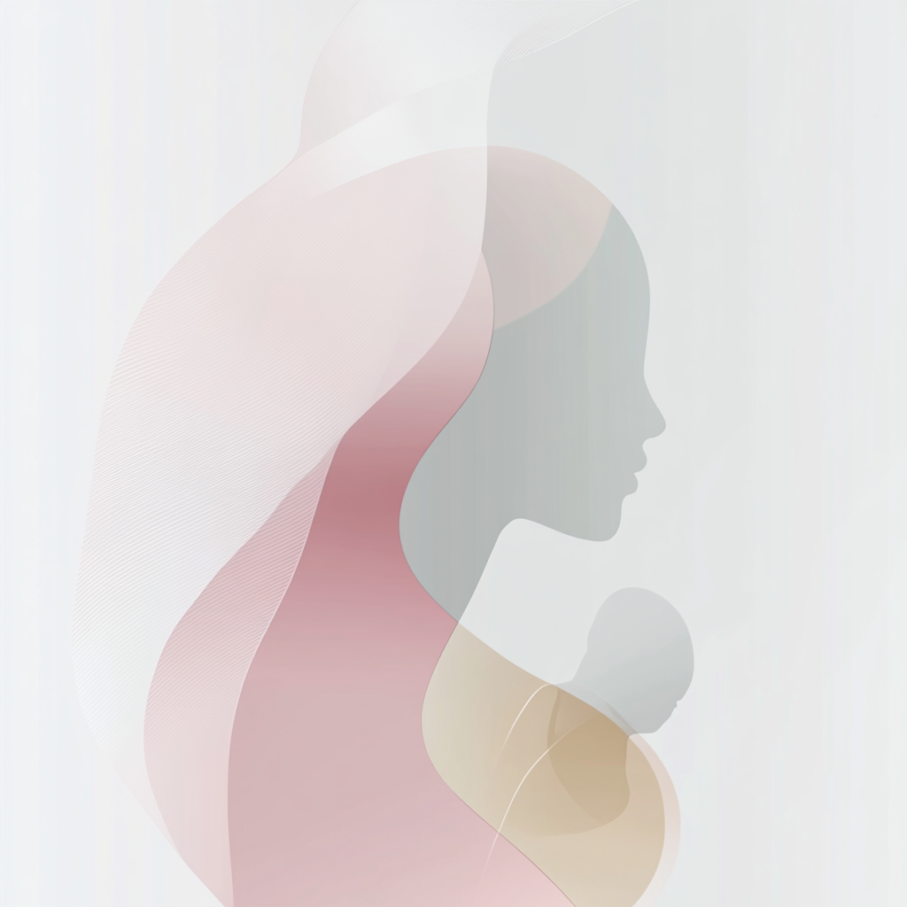 Illustration of elegant woman transforming into her infant child.