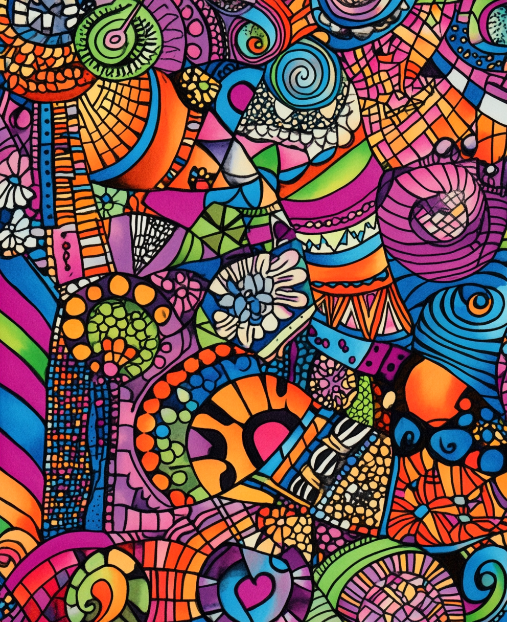 Intricate zentangle design with swirls, shapes, and patterns.