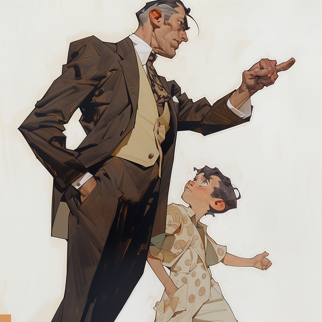 JC Leyendecker Illustration: Man in Suit Walking with Son