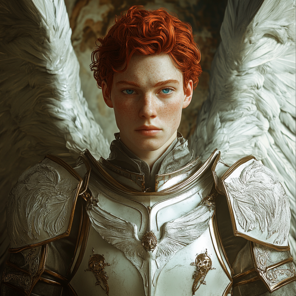 Just, smart, strong angel fighter with big white wings.