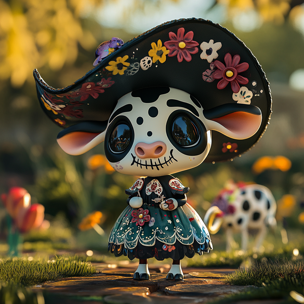 Kids submit info for Dia de Muertos with 3D cow.