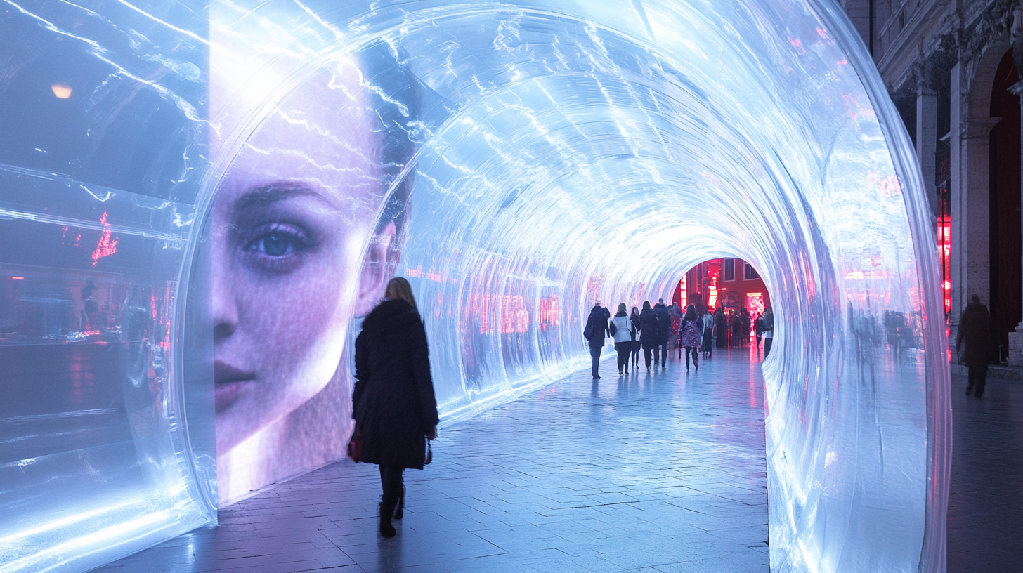 LED tunnel in Rome with glass and acrylic faces.