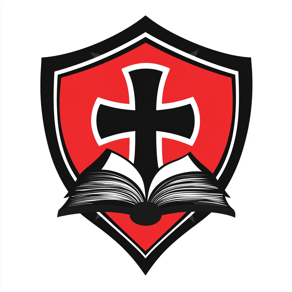 Logo for Christian Airsoft group with Cross on shield.