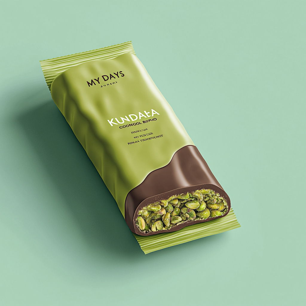 MYDAYS Kunafa Pistachio Chocolate Bar Label, 100g Net Weight