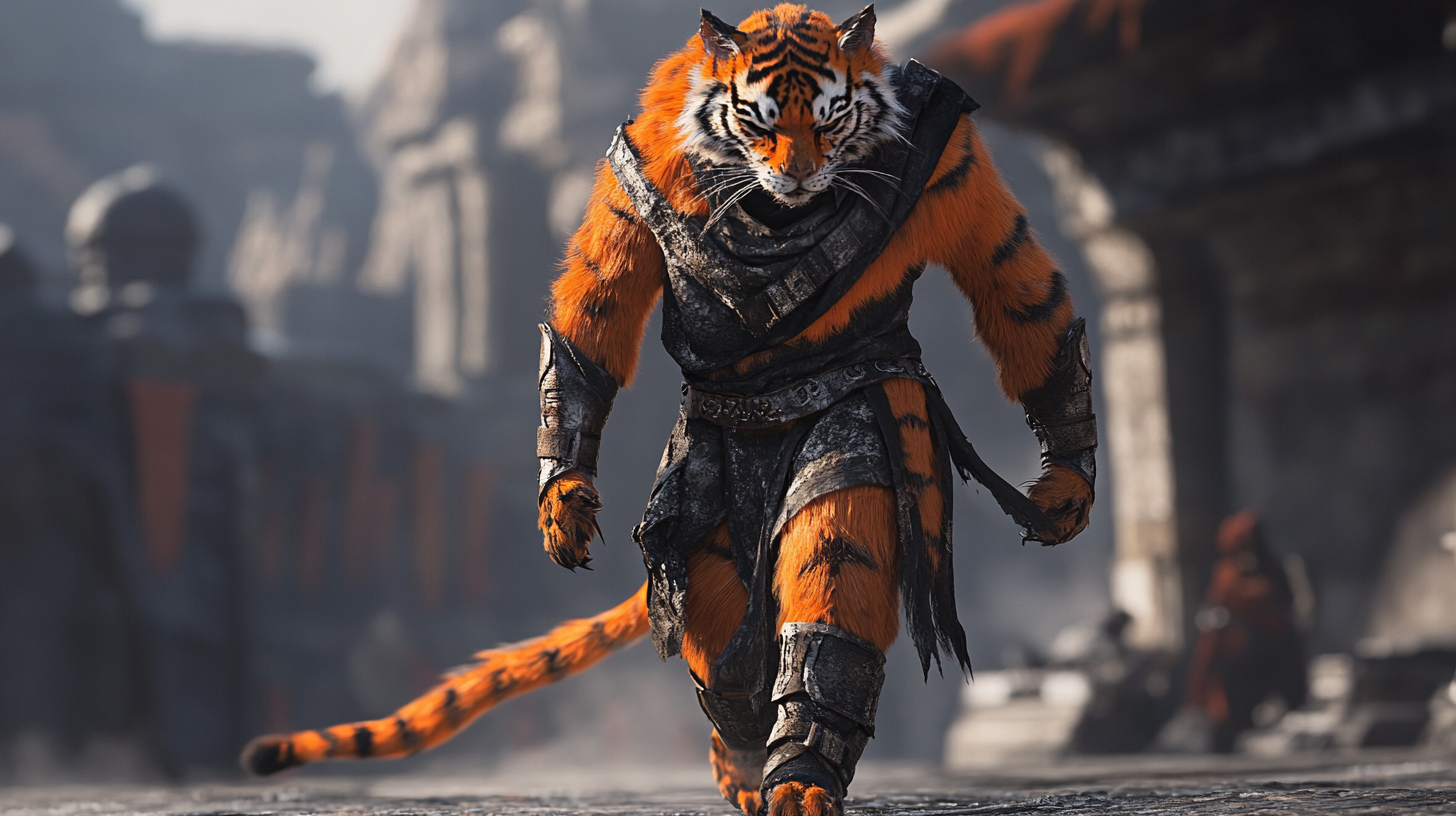 Male Leonin Fighter Walking - Dark Fantasy Action