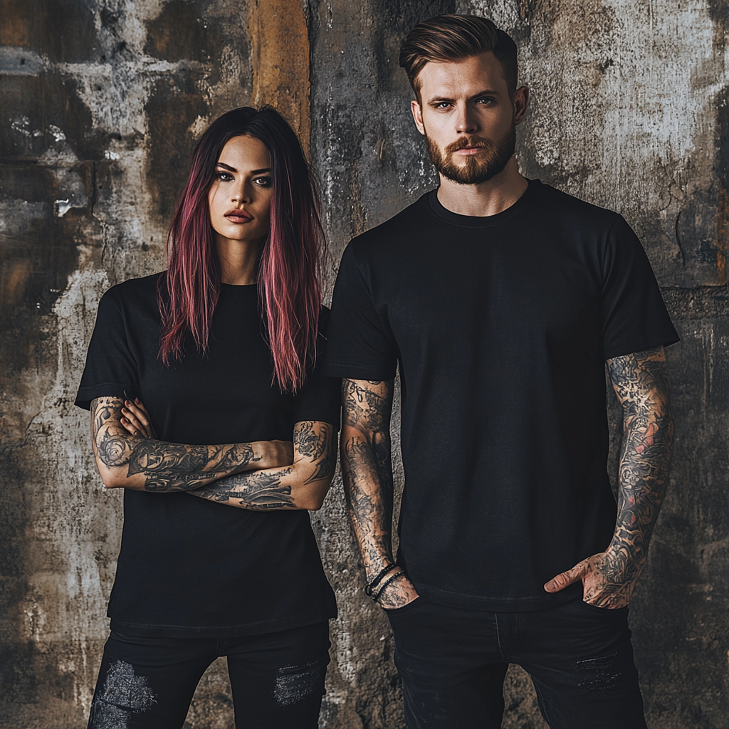 Man and woman in gothic style - T-shirt mockup