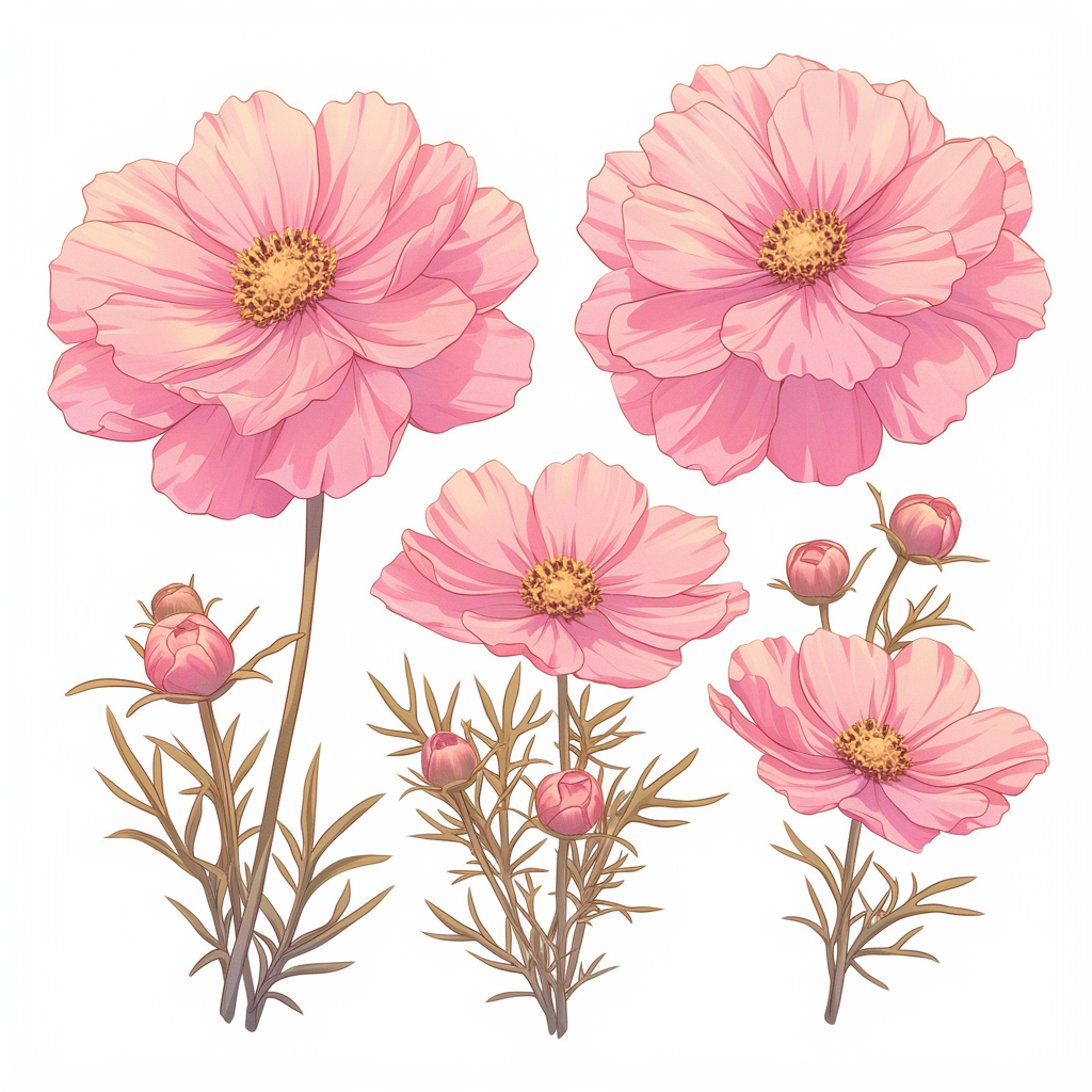 Marigold flower logo design in pink on white background.