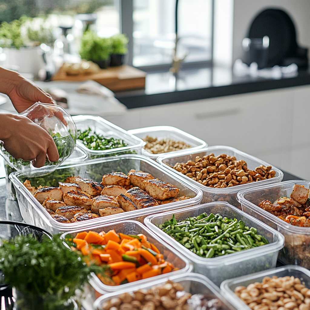 Meal prep for Korean's intermittent fasting routine in clean kitchen.