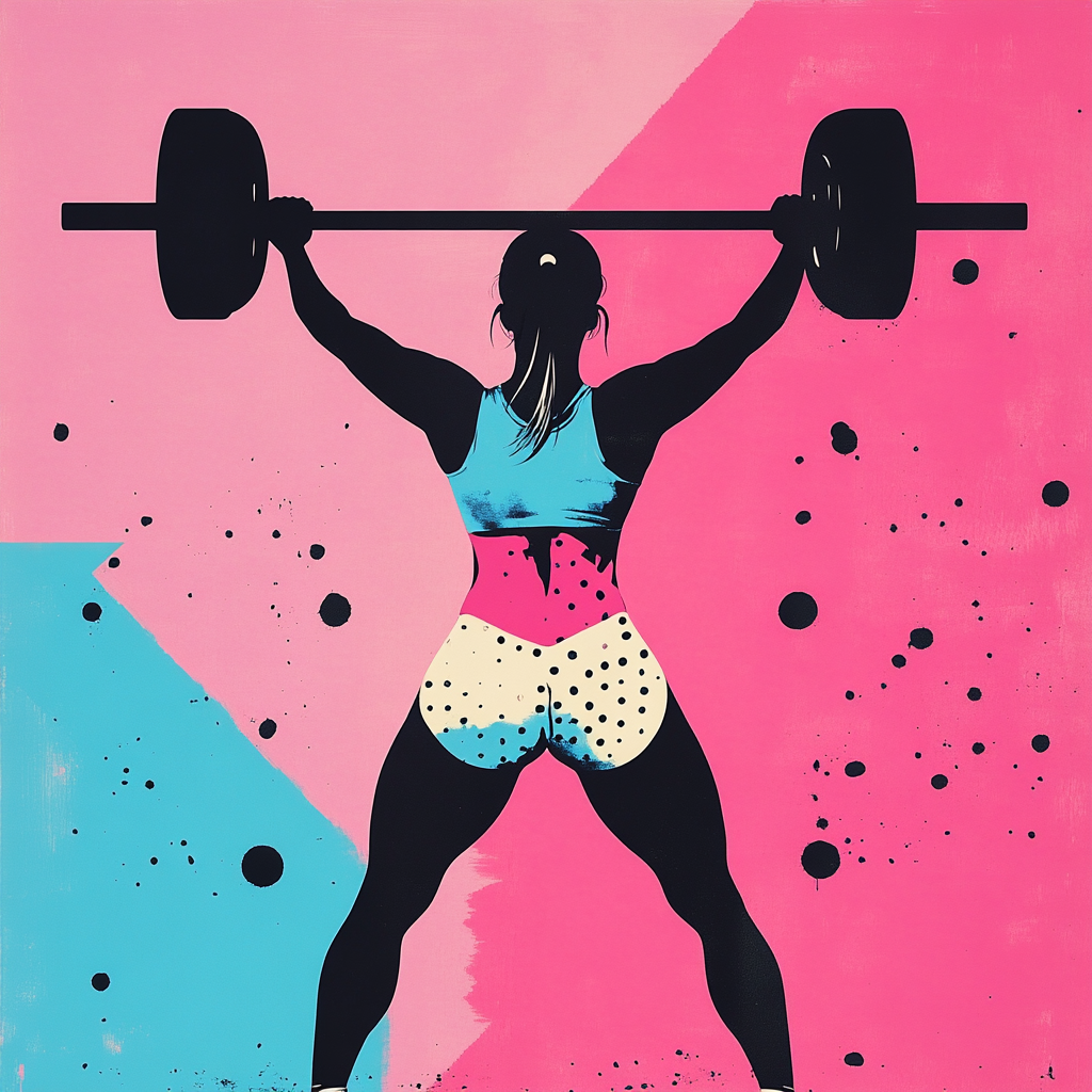 Minimalist pop art inspired collage of female weightlifter.