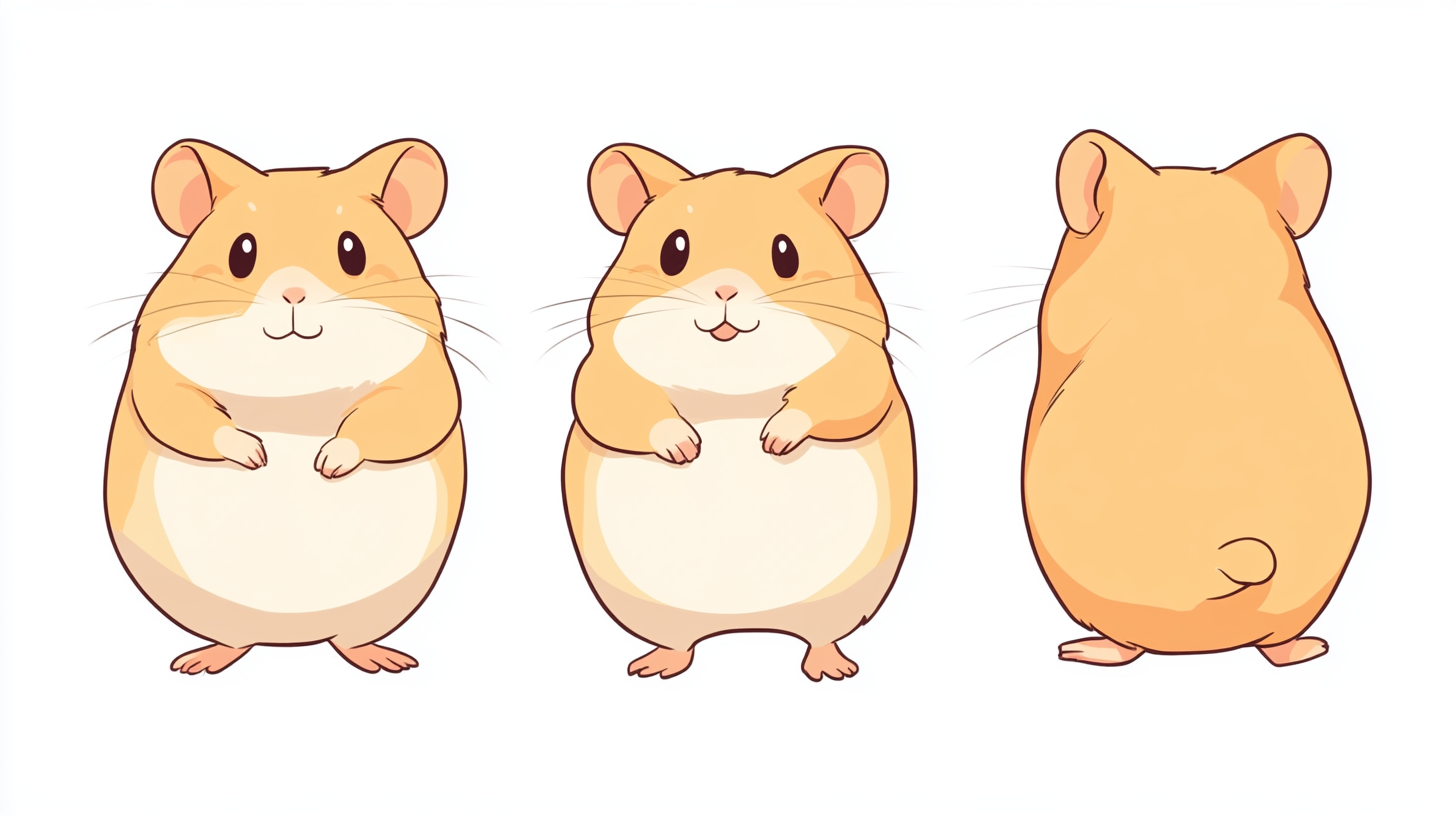 Minimalistic Hamster Illustration in Multiple Views