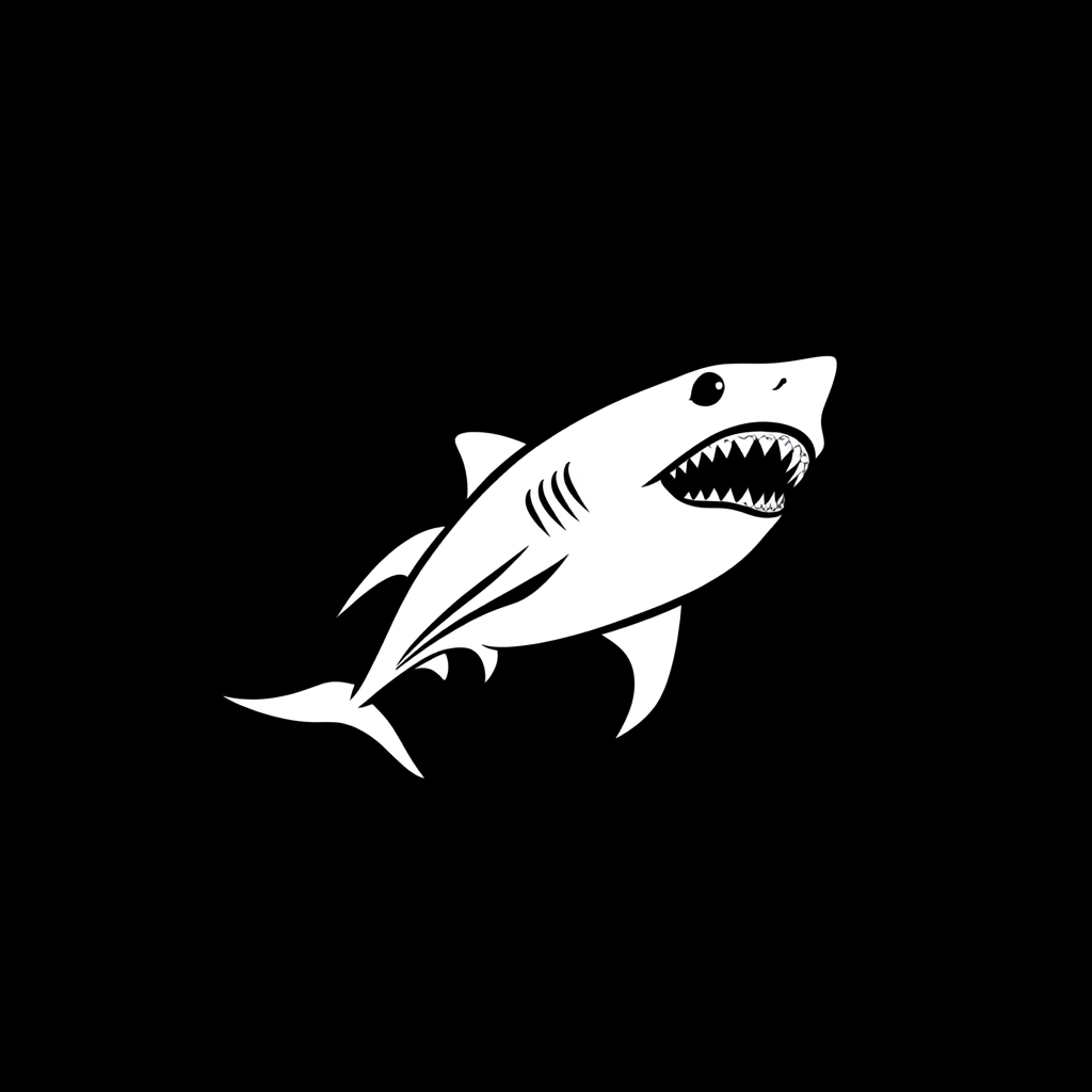 Minimalistic logo for Leaping Shark Films featuring shrog mascot.