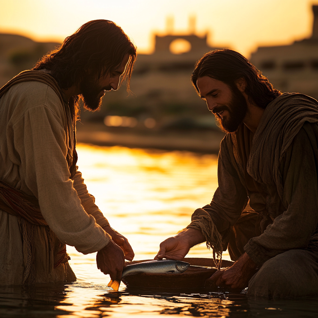 Miraculous moment captured: Peter retrieves coin from fish.