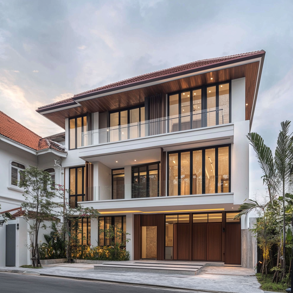 Modern Colonial Five-Story House with Red Tiles 